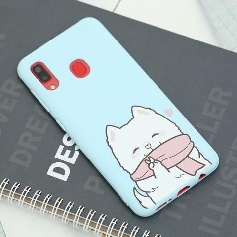 Ốp lưng Galaxy A20 nhựa dẻo in nổi emboss printing OSMIA MWGCK007 Mèo dễ thương