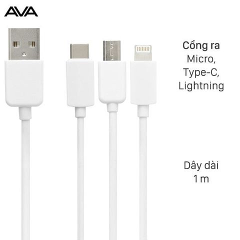 Cáp 3 đầu Lightning Type-C Micro 1 m AVA AP03-1000