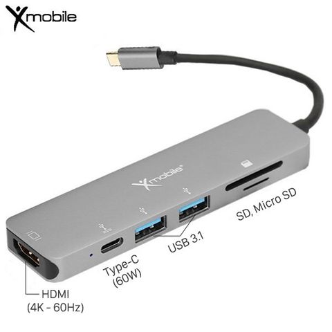 Adapter chuyển đổi Type C 6 in 1 Xmobile DS109A-WB Xám