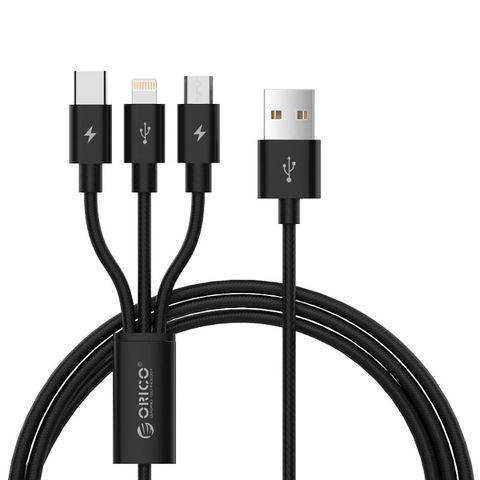 Dây Cáp Dù Sạc Điện Thoại 3 Đầu Lightning/Micro USB/Type C Orico UTS-12-BK