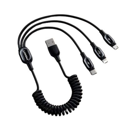 Cáp sạc PISEN lò xo 3in1 (Lightning/Type-C/ Micro) 1.2M