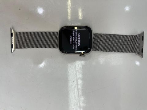 Apple Watch Series 7 GPS + Cellular, 41mm Silver Stainless Steel Case with Silver Milanese Loop (MKHX3VN/A)
