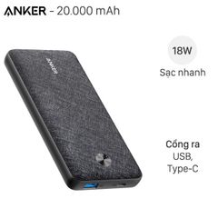  Pin sạc dự phòng Polymer 20.000mAh Type C PowerCore Essential PD Anker A1281 Fabric Đen 