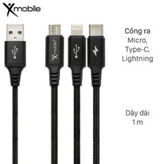 Cáp 3 đầu Lightning Type C Micro 1m Xmobile DR002 Đen 