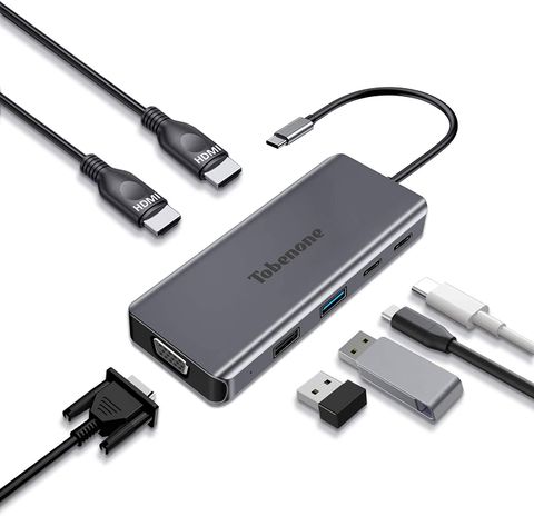 Đế Cắm Usb C 8 Trong 1 Với Hdmi Kép, Vga, 2 Usb