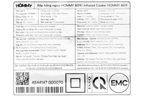 Bếp hồng ngoại HOMMY 809