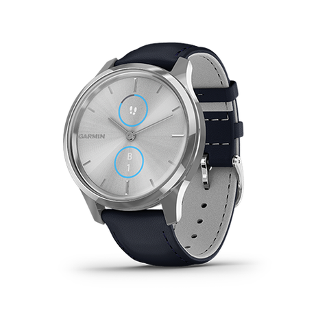 Đồng Hồ Garmin Vivomove Luxe - Silver Navy Leather