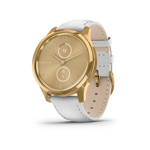 Đồng Hồ Thông Minh Garmin Vivomove Luxe - Gold-White/leather