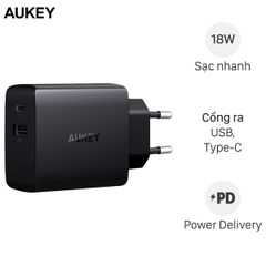  Adapter sạc 2 cổng 3A PD USB Type-C AUKEY PA-Y17 Đen 