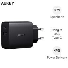  Adapter sạc 2 cổng 3A PD USB Type-C AUKEY PA-Y17 Đen 