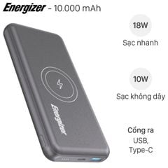  Pin sạc dự phòng không dây Polymer 10.000mAh Type C PD QC3.0 Energizer QE10007PQ Xám 