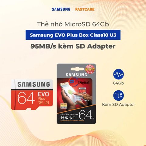 Thẻ nhớ MicroSD 64G SAMSUNG EVO Plus Box Class10 U3 95MB/s