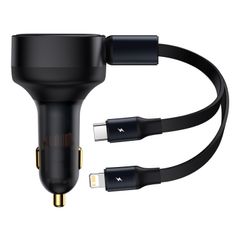  Tẩu Sạc Nhanh Kèm Cáp Dây Rút 2 Đầu Type C + Lightning Baseus Enjoyment Retractable 2 In 1 Car Charger 30w 