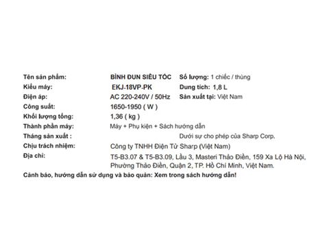 Bình đun siêu tốc Sharp EKJ-18VP-PK