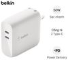 Adapter sạc 2 cổng Type C PD 50W GaN Belkin WCH003 Trắng
