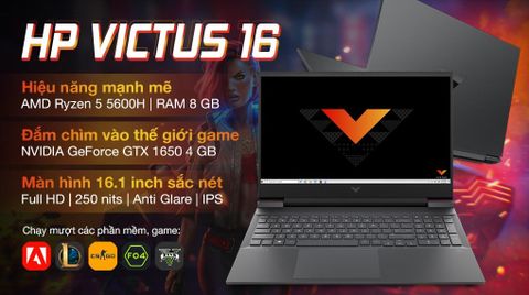 Laptop HP Gaming VICTUS 16 e0177AX R5 5600H/8GB/512GB/4GB GTX1650/144Hz/Win10 (4R0U9PA)