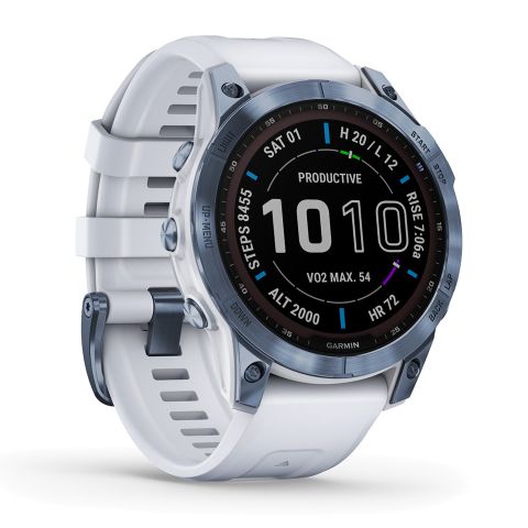 Đồng Hồ Thông Minh Gps Garmin Fenix 7 Sapphire Solar Mineral Blue Dlc Titanium With Whitestone Band