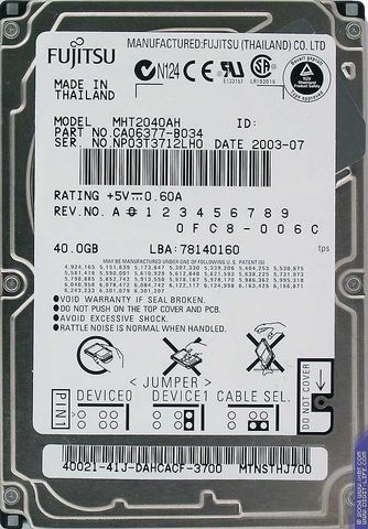 Hdd Fujitsu Ata 40Gb - 2.5'