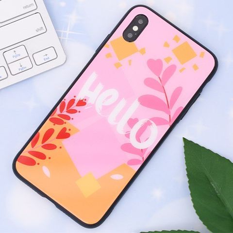 Ốp lưng iPhone XS Max nhựa cứng viền dẻo Tempered glass OSMIA CKAC306 Hello hồng