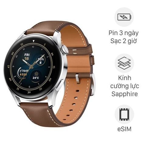 Đồng hồ thông minh Huawei Watch 3 LTE 46mm dây da nâu