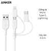 Cáp 3 đầu Lightning Type C Micro 0.9m Anker Powerline II A8436 Trắng