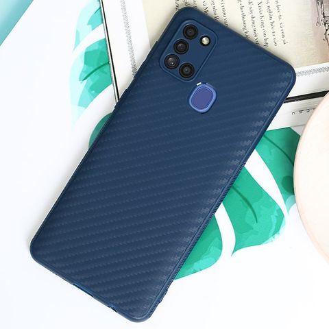 Ốp lưng Galaxy A21s Nhựa dẻo Vigour Carbon Fiber COSANO Navy
