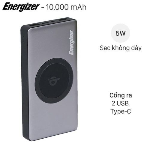 Pin sạc dự phòng không dây Energizer 10.000 mAh Báo Xám QE10000GY Xám