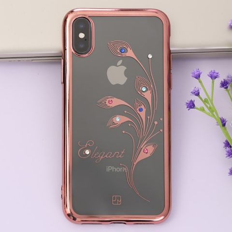 Ốp lưng iPhone X Nhựa dẻo Electro Crystal JM ROSE GOLD FEATHER