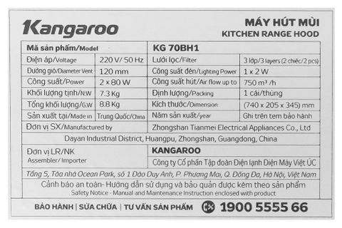 Máy hút mùi Kangaroo KG70BH1