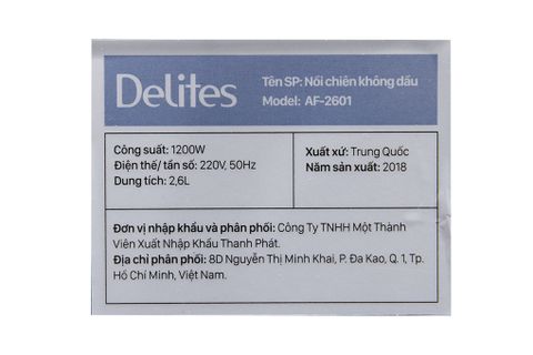 Nồi chiên không dầu Delites AF-2601