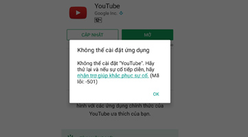 Lỗi 501 không thể cài đặt bản cập nhật YouTube trên CH Play