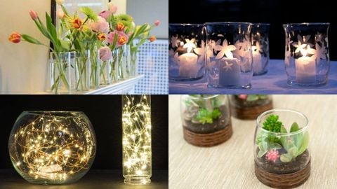 4 cách dùng ly thủy tinh đựng nến, cắm hoa, trồng cây và làm đèn