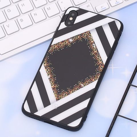 Ốp lưng iPhone XS Max nhựa cứng viền dẻo Glass printing JM 19G016 Đen vuông