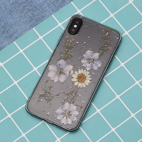 Ốp lưng iPhone XS Max Nhựa dẻo dry flower with golden foil MEEKER CNDF01 Hoa khô xanh