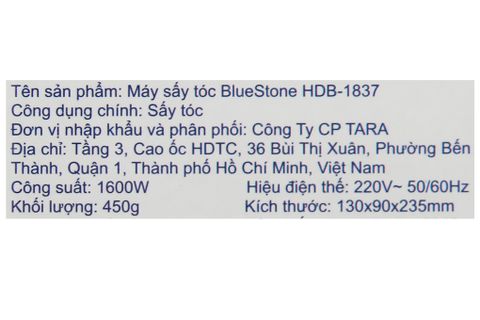 Máy sấy tóc Bluestone HDB-1837