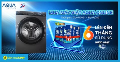 Mua online máy giặt AQUA - Tặng đến 6 tháng sử dụng miễn phí nước giặt OMO