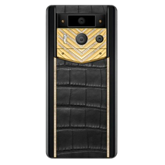  Điện Thoại METAVERTU 2nd Generation Luxury Custom Made Gold with Diamonds Alligator Black 