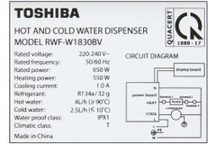  Máy nước nóng lạnh Toshiba RWF-W1830BV(W) Trắng 