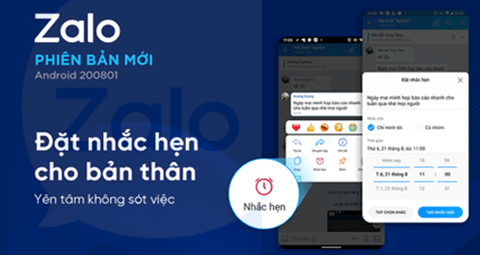 Cách đặt nhắc hẹn chỉ mình tôi trên Zalo, không làm phiền người khác