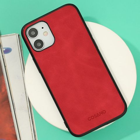 Ốp lưng iPhone 12 mini Nhựa cứng viền dẻo Tex PU Case COSANO Đỏ