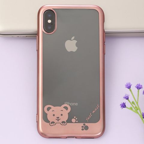 Ốp lưng iPhone X Nhựa dẻo Footprint JM ROSE GOLD Hình gấu