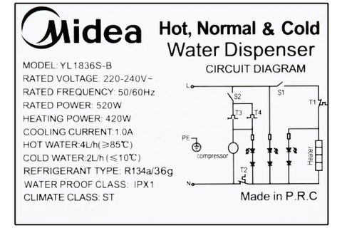 Máy nước nóng lạnh Midea YL1836S-B (IMEI)
