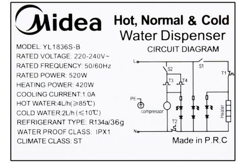 Máy nước nóng lạnh Midea YL1836S-B