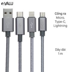 Cáp 3 đầu Lightning Type C Micro 1m eValu Spanker B 