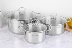  Bộ 3 nồi inox 3 đáy nắp kính Delites NR001-B3 