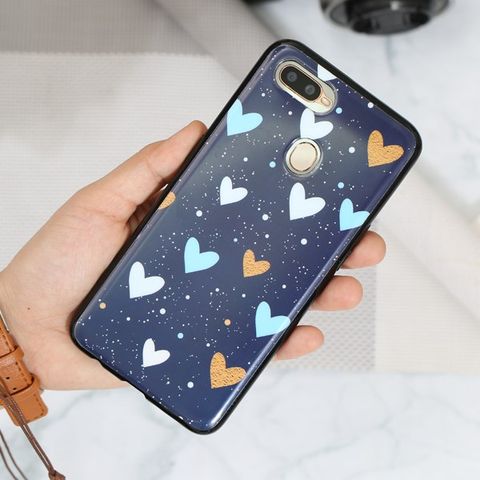 Ốp lưng Oppo A7 nhựa dẻo IMD without Blueray MEEKER TST008 Tim xanh