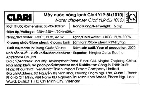 Máy nước nóng lạnh Clari YLR-5L(1010)