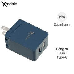  Adapter Sạc 2 cổng USB 2.4A Type C 3A Xmobile DS165-NB Xanh Navy 