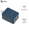 Adapter Sạc 2 cổng USB 2.4A Type C 3A Xmobile DS165-NB Xanh Navy