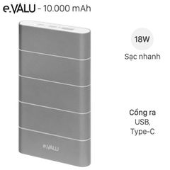  Pin sạc dự phòng Polymer 10.000 mAh QC 3.0 eValu PA F1 Air Nhôm Bạc 